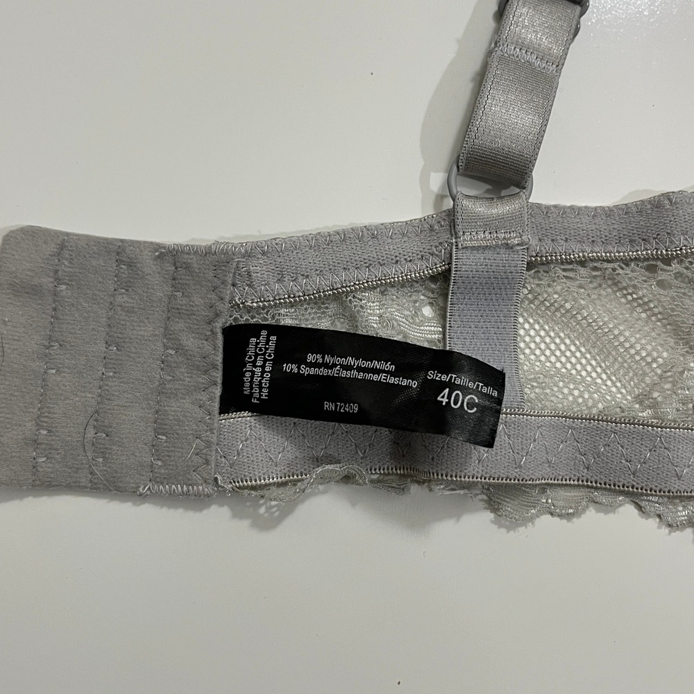 Lot of 2 Unbranded Lace Push Up Bra Womens 40C Pink Gray Floral Padded Romantic - Picture 8 of 10